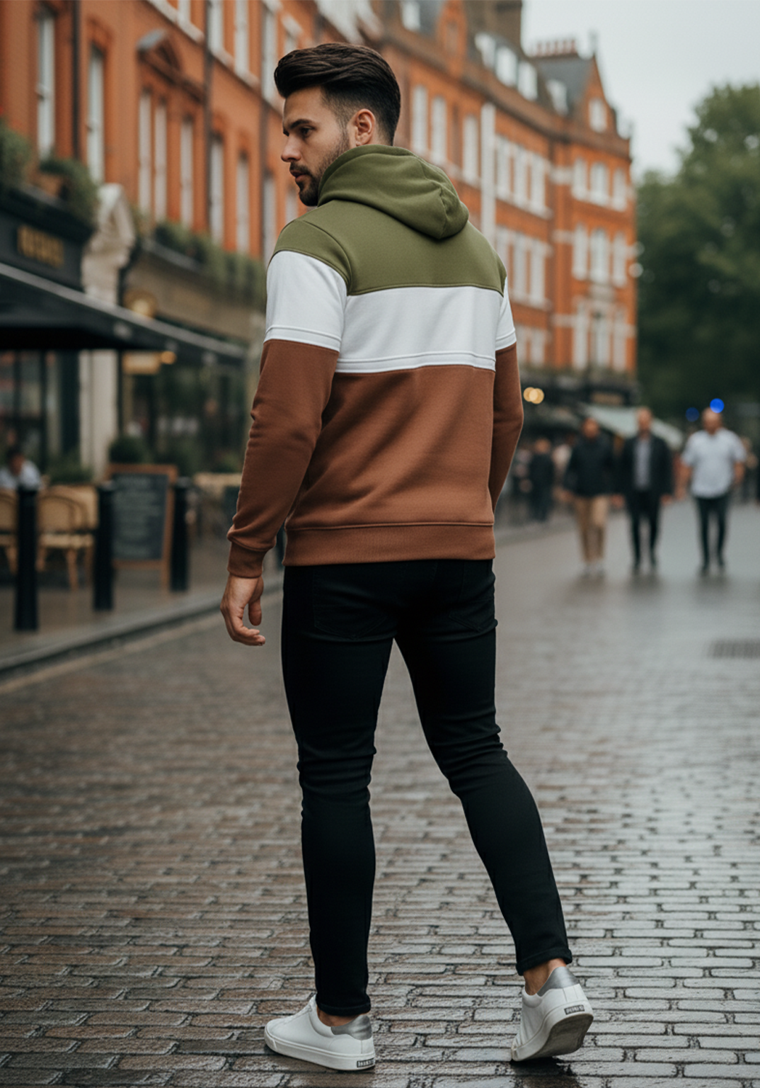 Hoodie | Nils – Sagegrön/Vit/Rödbrun