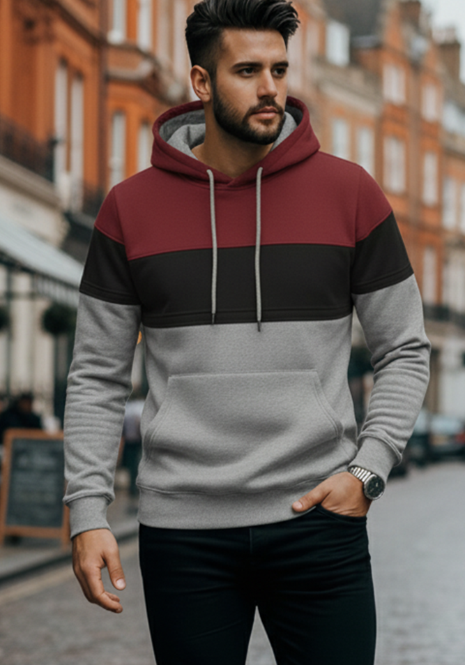Hoodie | Martin – Svart/Vit/Maroon
