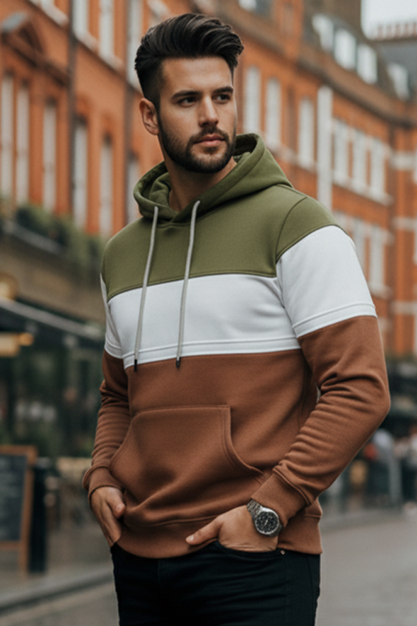 Hoodie | Nils – Sagegrön/Vit/Rödbrun