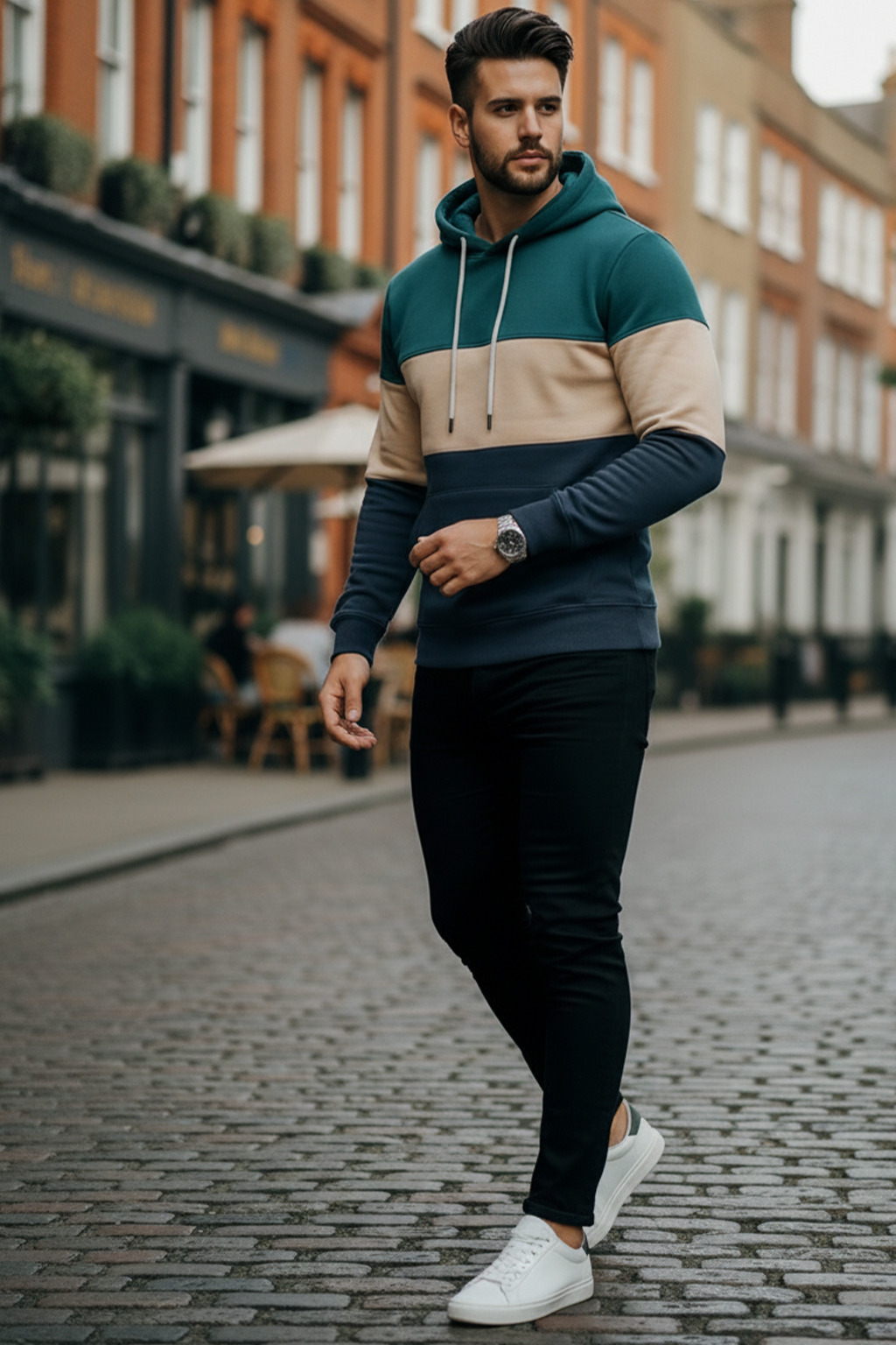 Hoodie | Sven – Blågrön/Beige/Askljusblå