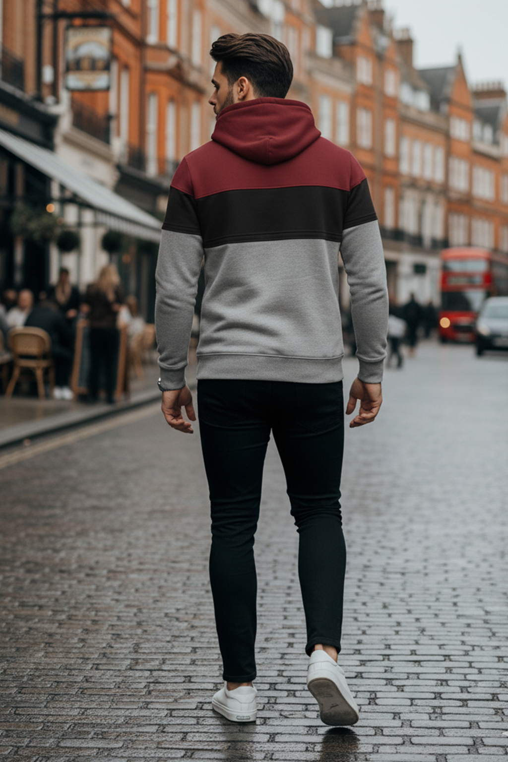 Hoodie | Martin – Svart/Vit/Maroon