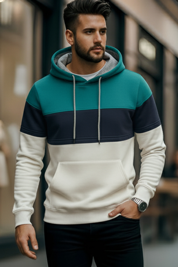 Hoodie | Oskar – Blågrön/Marinblå/Vit
