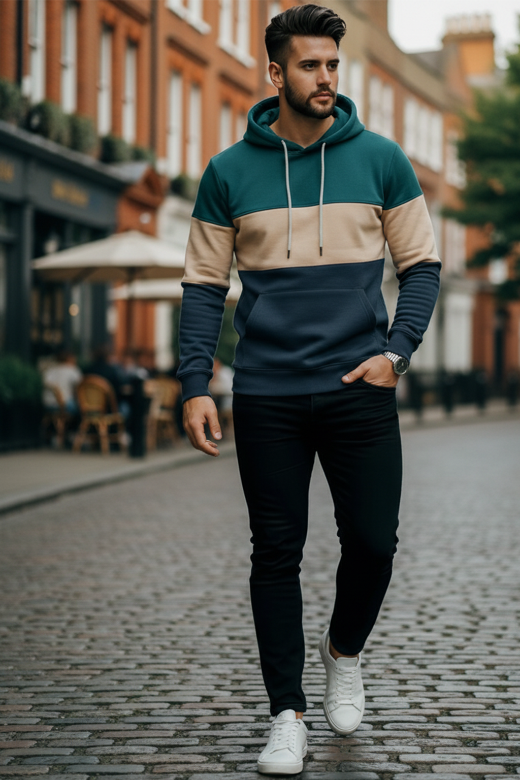 Hoodie | Sven – Blågrön/Beige/Askljusblå