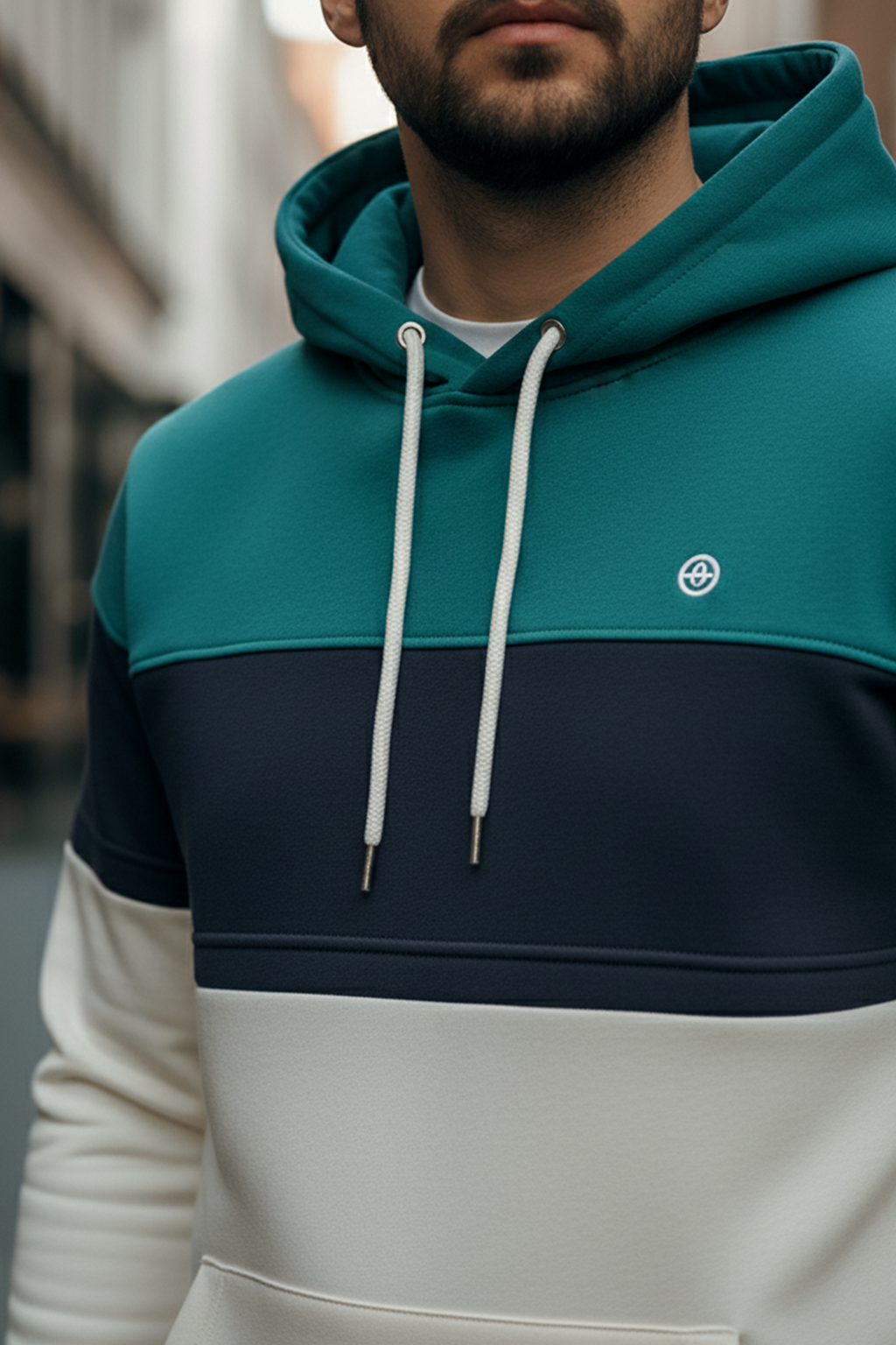 Hoodie | Oskar – Blågrön/Marinblå/Vit