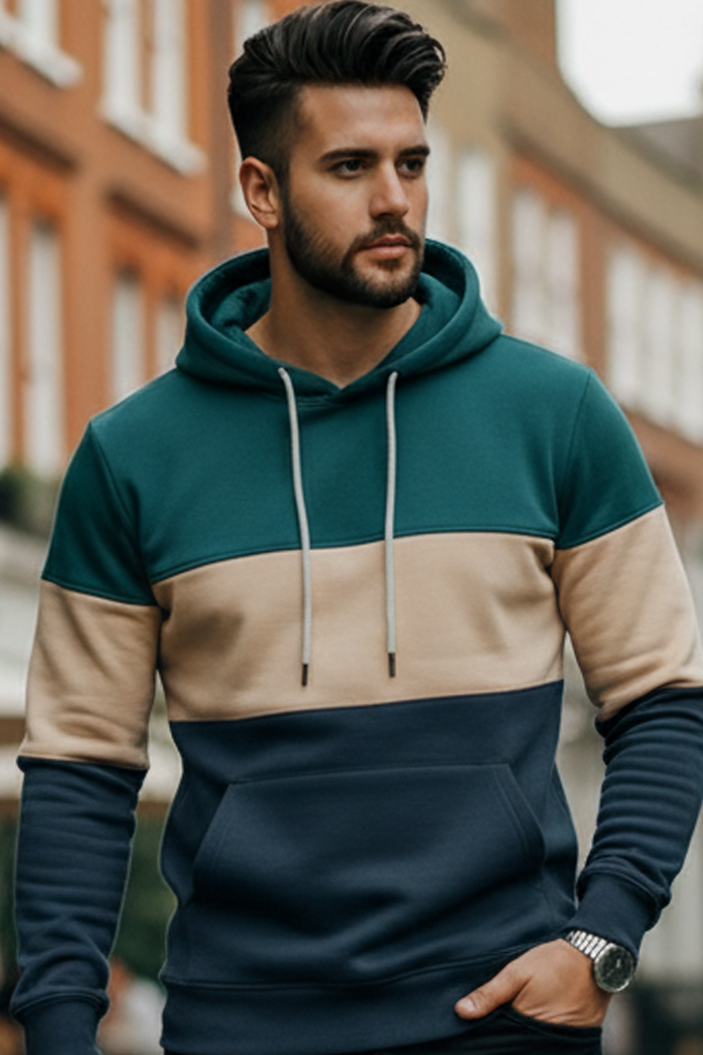 Hoodie | Sven – Blågrön/Beige/Askljusblå