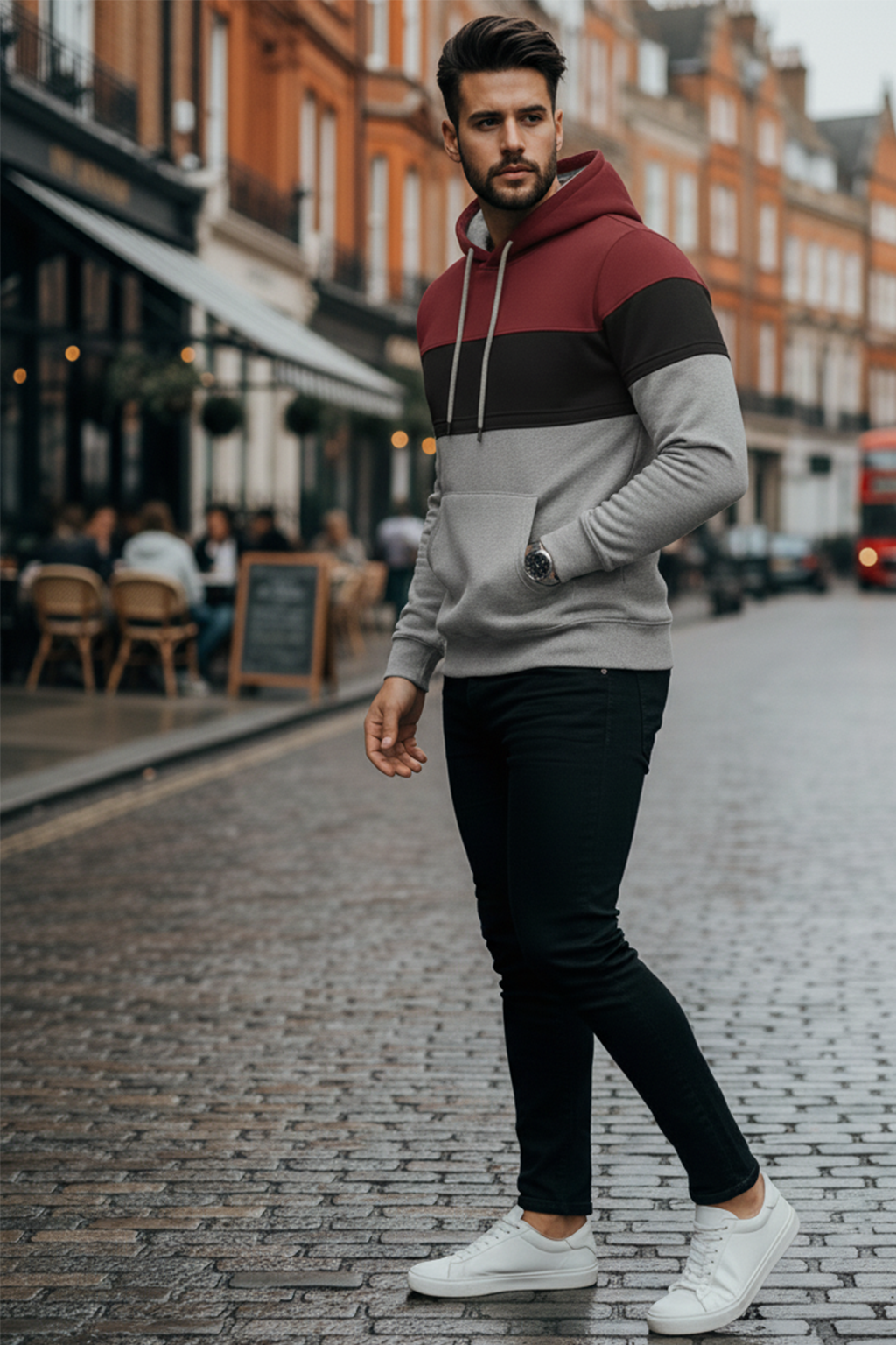 Hoodie | Martin – Svart/Vit/Maroon
