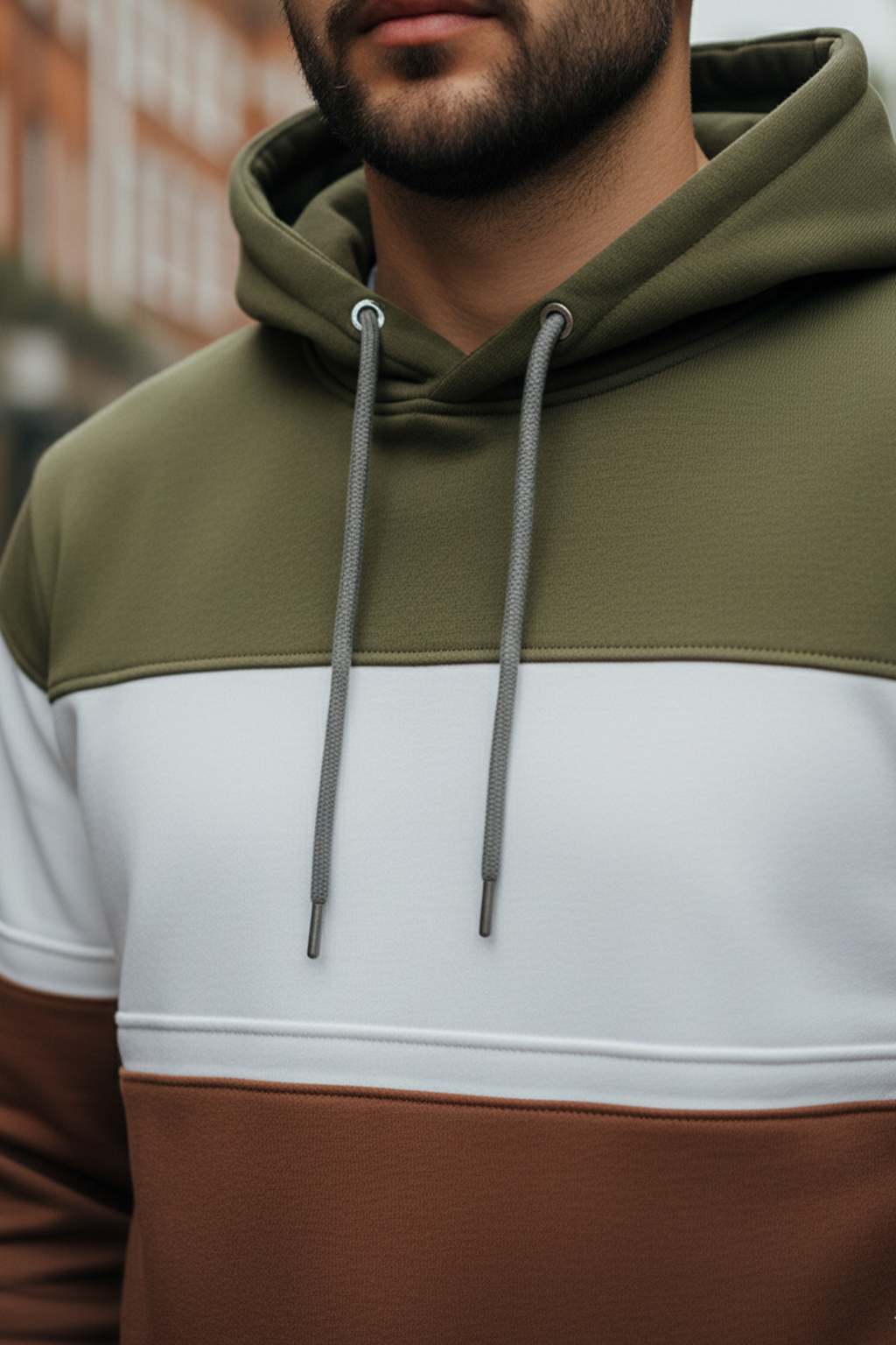 Hoodie | Nils – Sagegrön/Vit/Rödbrun