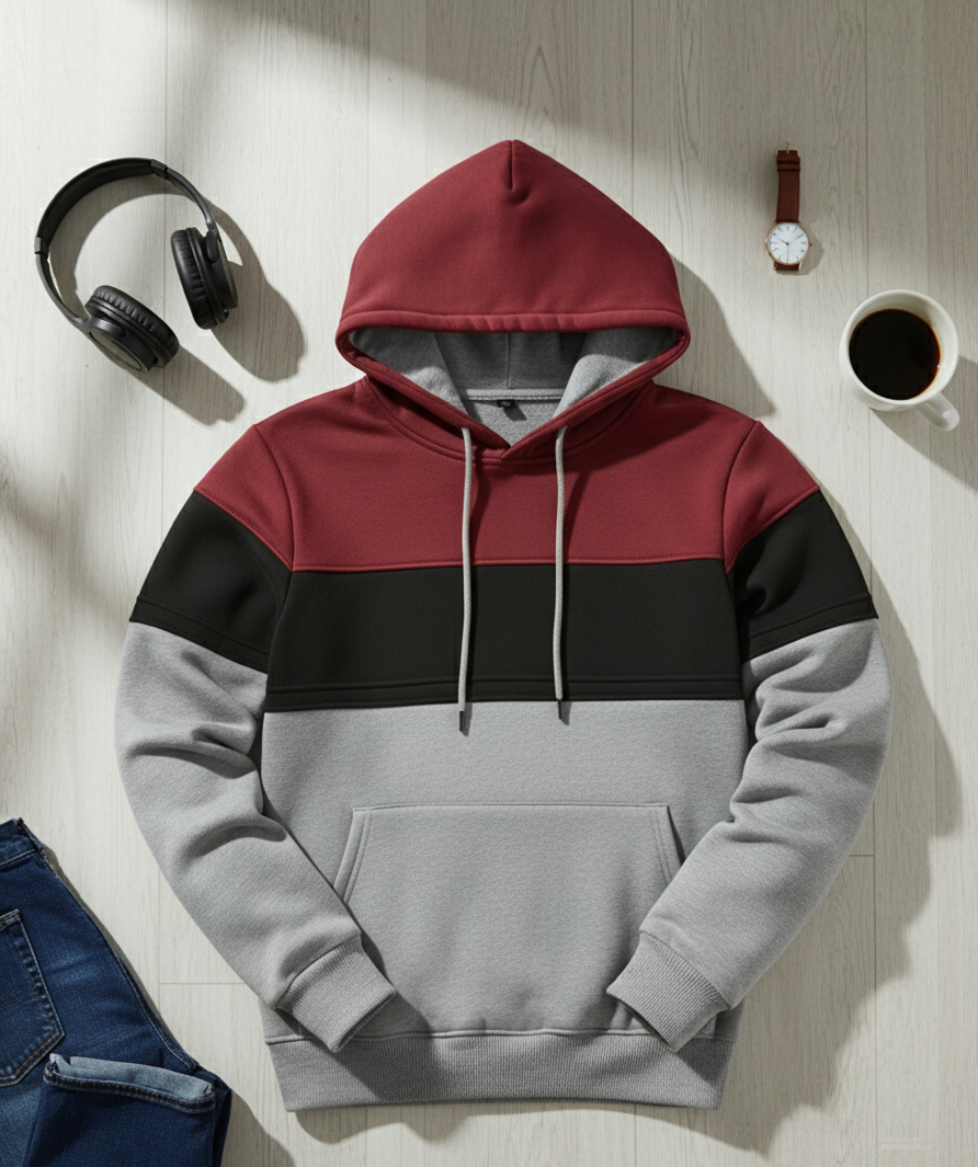 Hoodie | Martin – Svart/Vit/Maroon