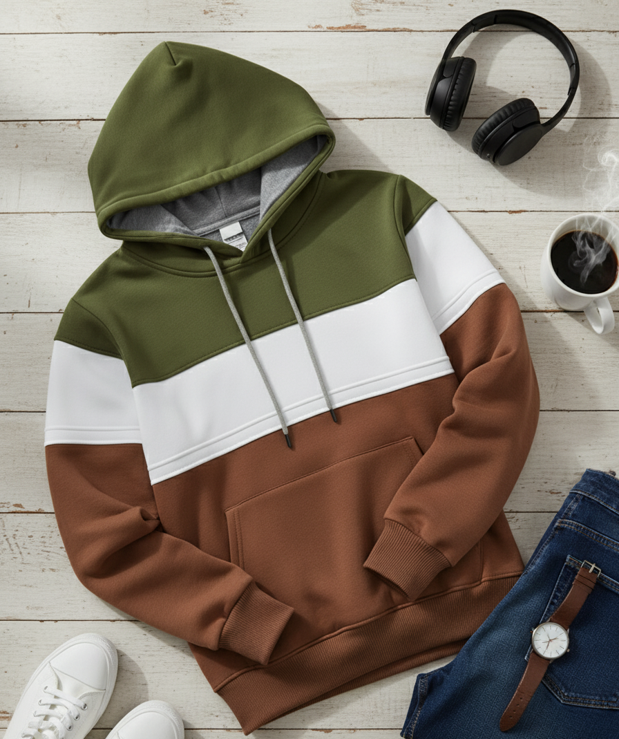 Hoodie | Nils – Sagegrön/Vit/Rödbrun
