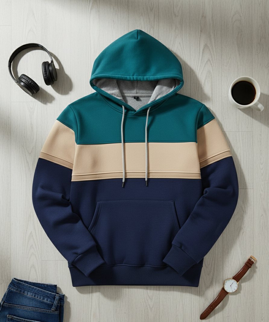 Hoodie | Sven – Blågrön/Beige/Askljusblå