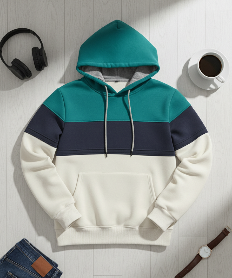 Hoodie | Oskar – Blågrön/Marinblå/Vit