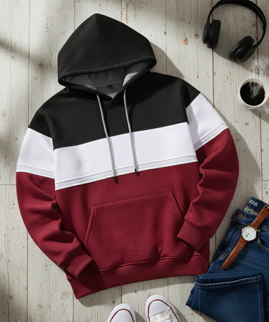 Hoodie | Martin – Svart/Vit/Maroon
