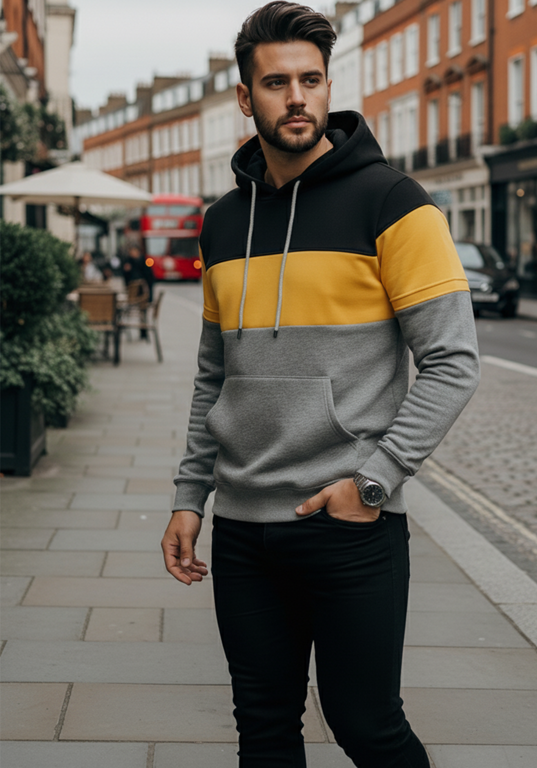 Hoodie | Erik – Svart/Gul/Grå