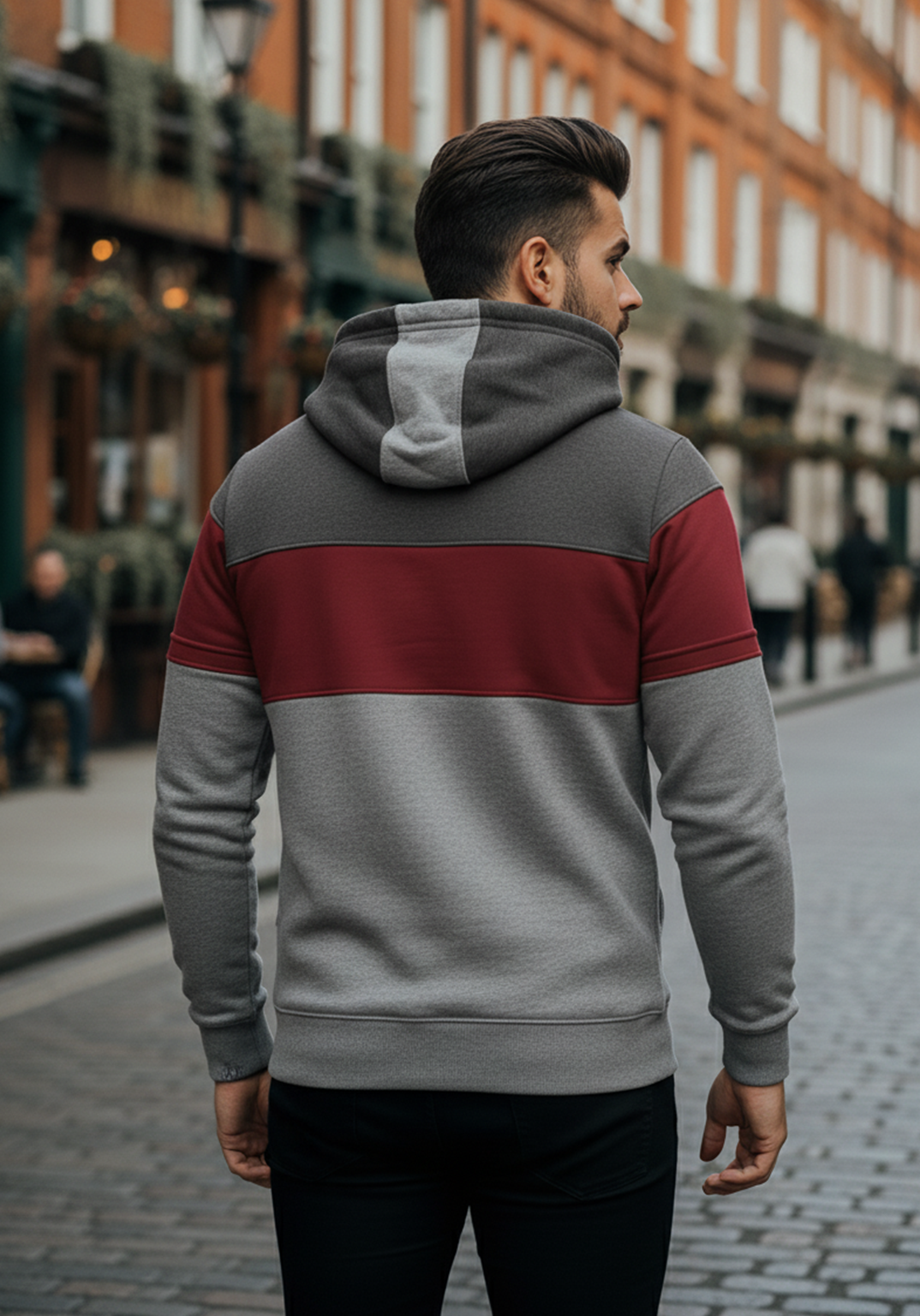 Hoodie | Lars – Mörkgrå/Maroon/Ljusgrå
