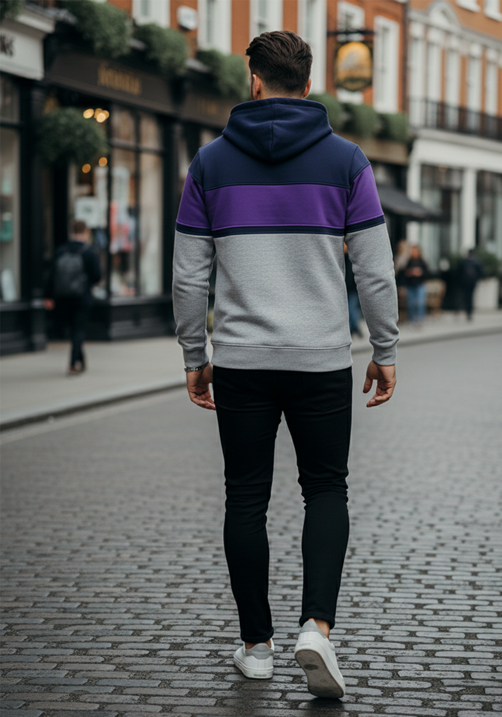 Hoodie | Henrik – Marinblå/Violett/Ljusgrå