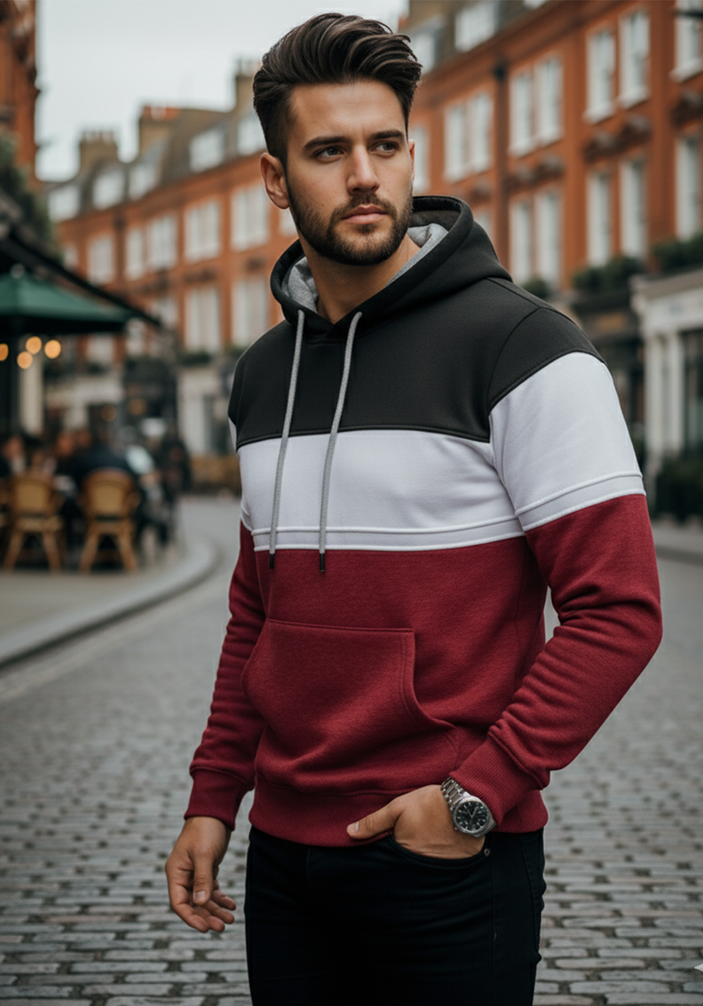 Hoodie | Martin – Svart/Vit/Maroon