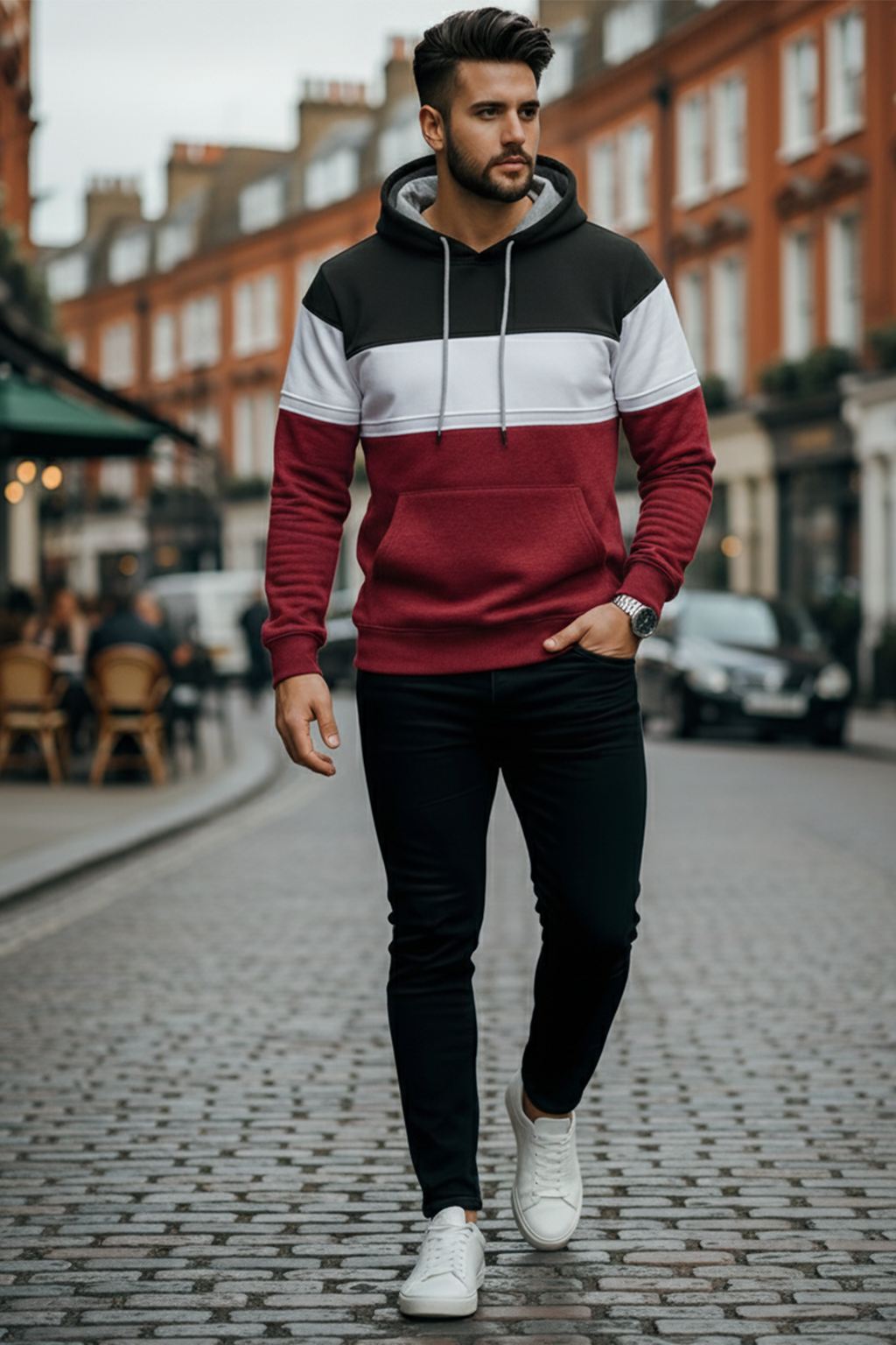 Hoodie | Martin – Svart/Vit/Maroon