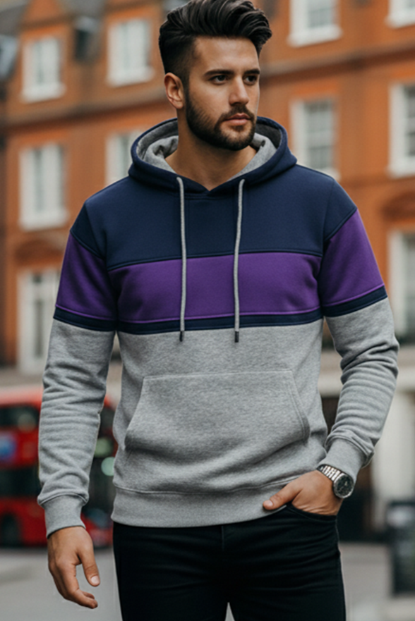 Hoodie | Henrik – Marinblå/Violett/Ljusgrå