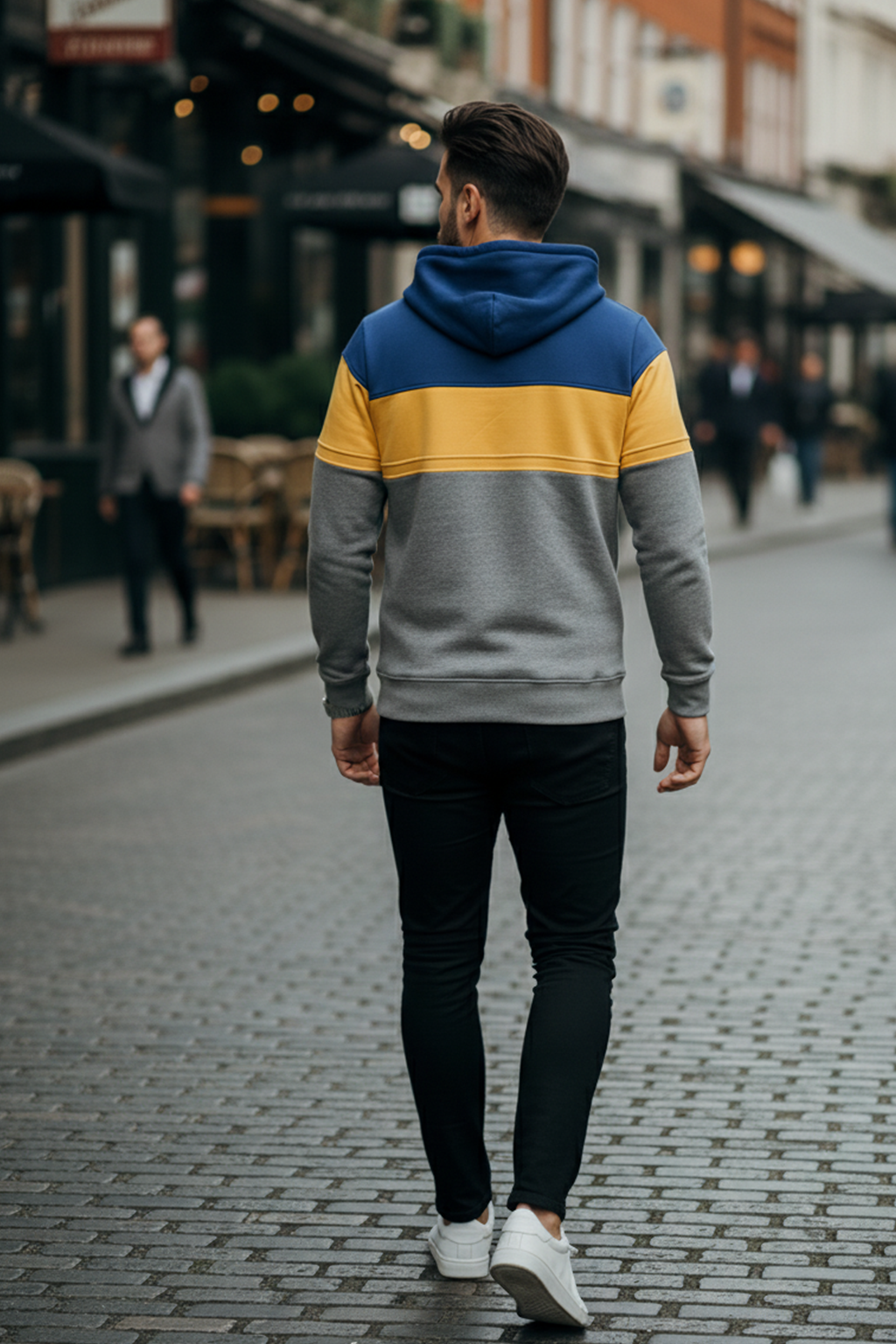 Hoodie | Anders – Blå/Gul/Ljusgrå