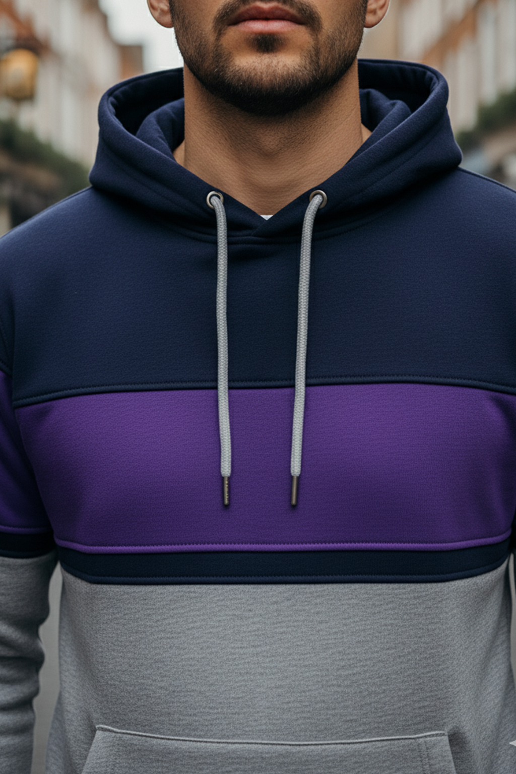 Hoodie | Henrik – Marinblå/Violett/Ljusgrå