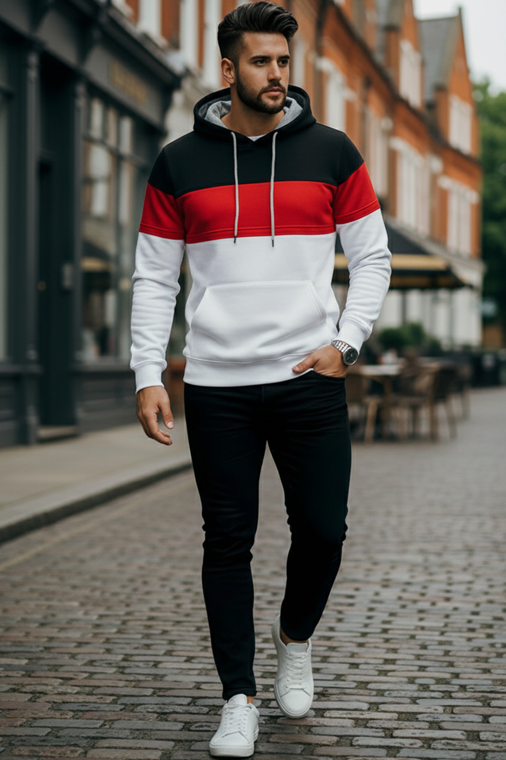 Hoodie | Johan – Svart/Röd/Vit