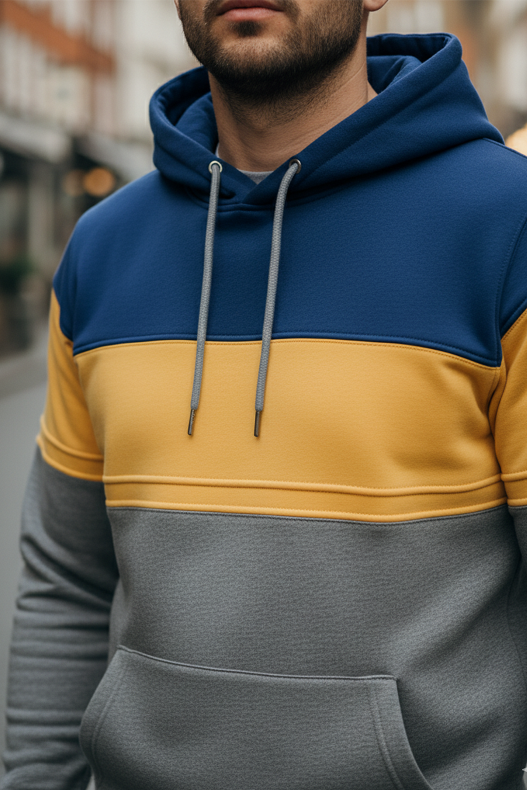 Hoodie | Anders – Blå/Gul/Ljusgrå