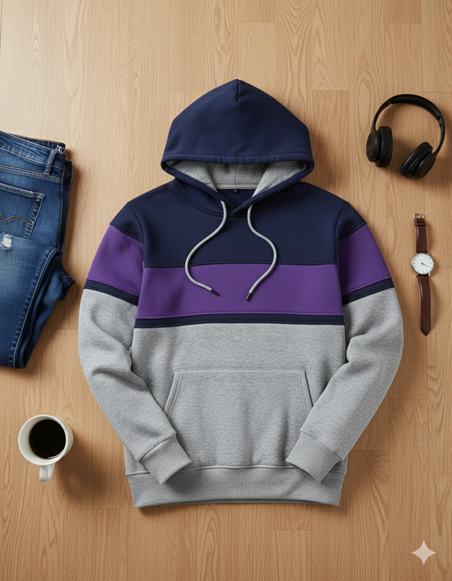 Hoodie | Henrik – Marinblå/Violett/Ljusgrå