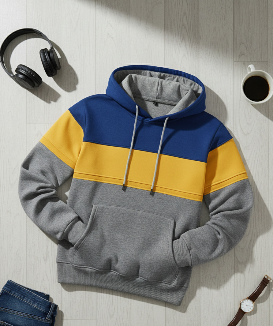 Hoodie | Anders – Blå/Gul/Ljusgrå