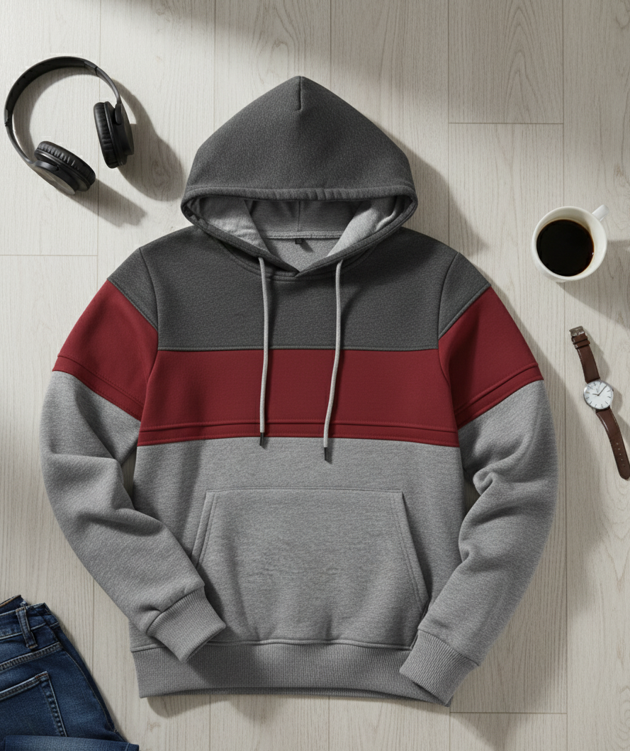 Hoodie | Lars – Mörkgrå/Maroon/Ljusgrå